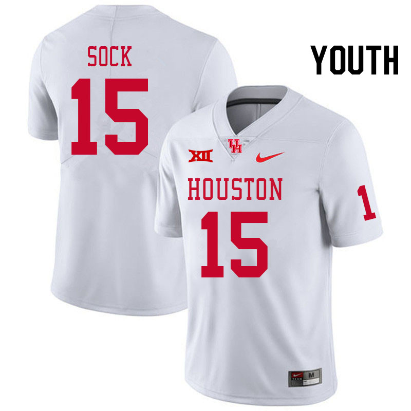 Youth #15 Jake Sock Houston Cougars Big 12 XII College Football Jerseys Stitched-White